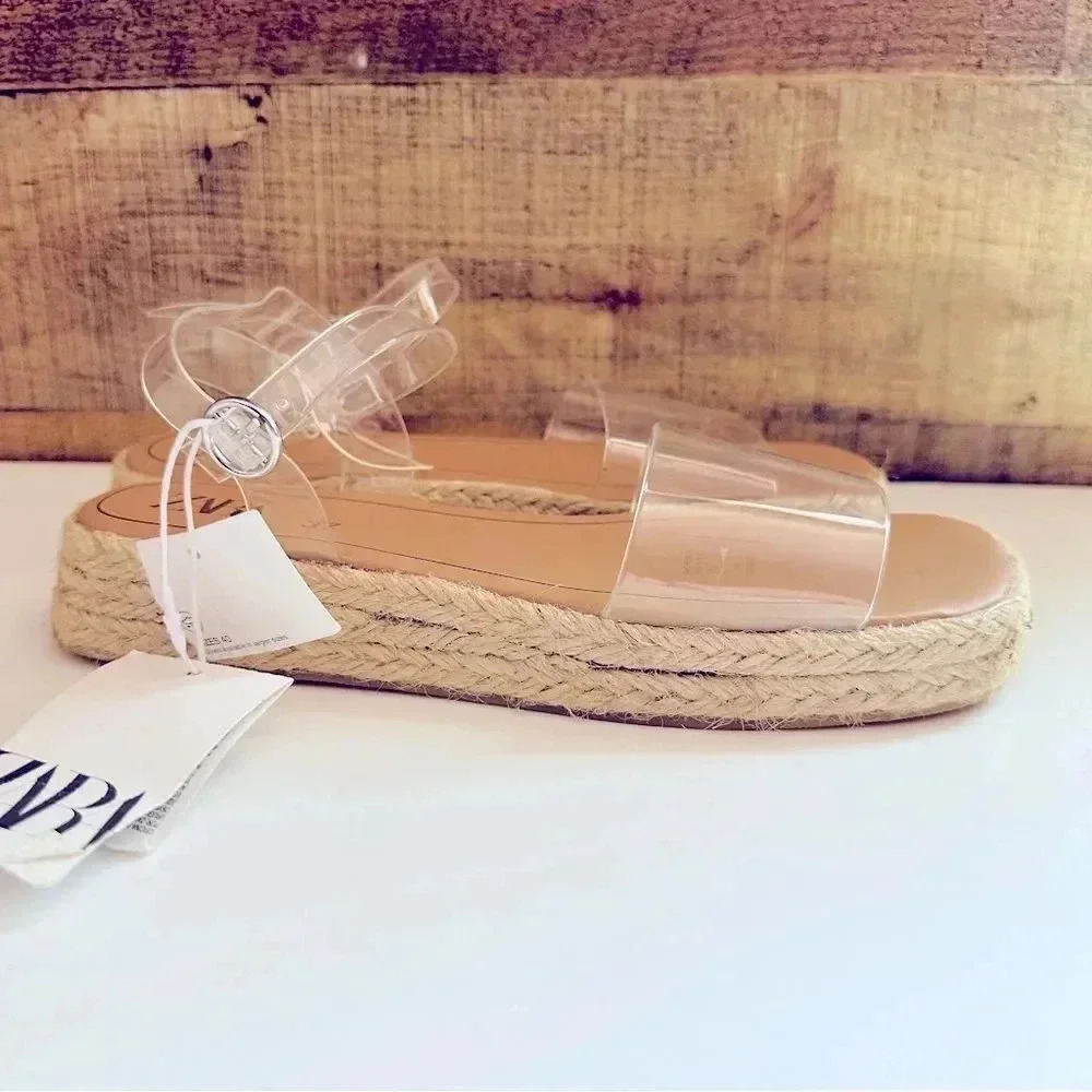 NWT Zara Vinyl Espadrille Sandals - Picture 3 of 9